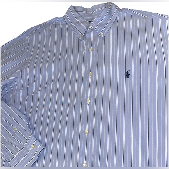 Ralph Lauren Mens XL Bengal Long Sleeve Blue White Striped Classic Button Down - Picture 2 of 14